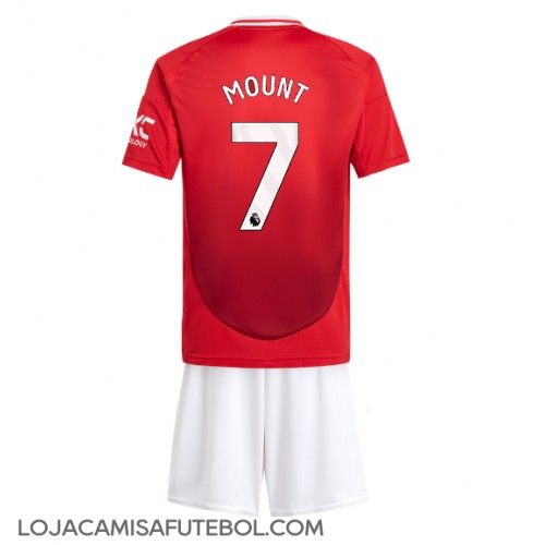 Camisa de Futebol Manchester United Mason Mount #7 Equipamento Principal Infantil 2024-25 Manga Curta (+ Calças curtas)